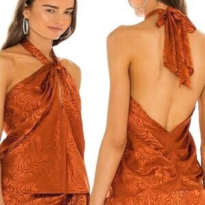 Ronny Kobo Silk Blend Tiger Stripe Jacquard Halter Top Spice Womens Size XL NWT